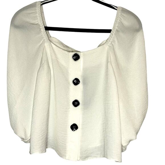 New Look – Sasha Square Neck Button Shoulder Top – White – US 4 - Picture 1 of 4